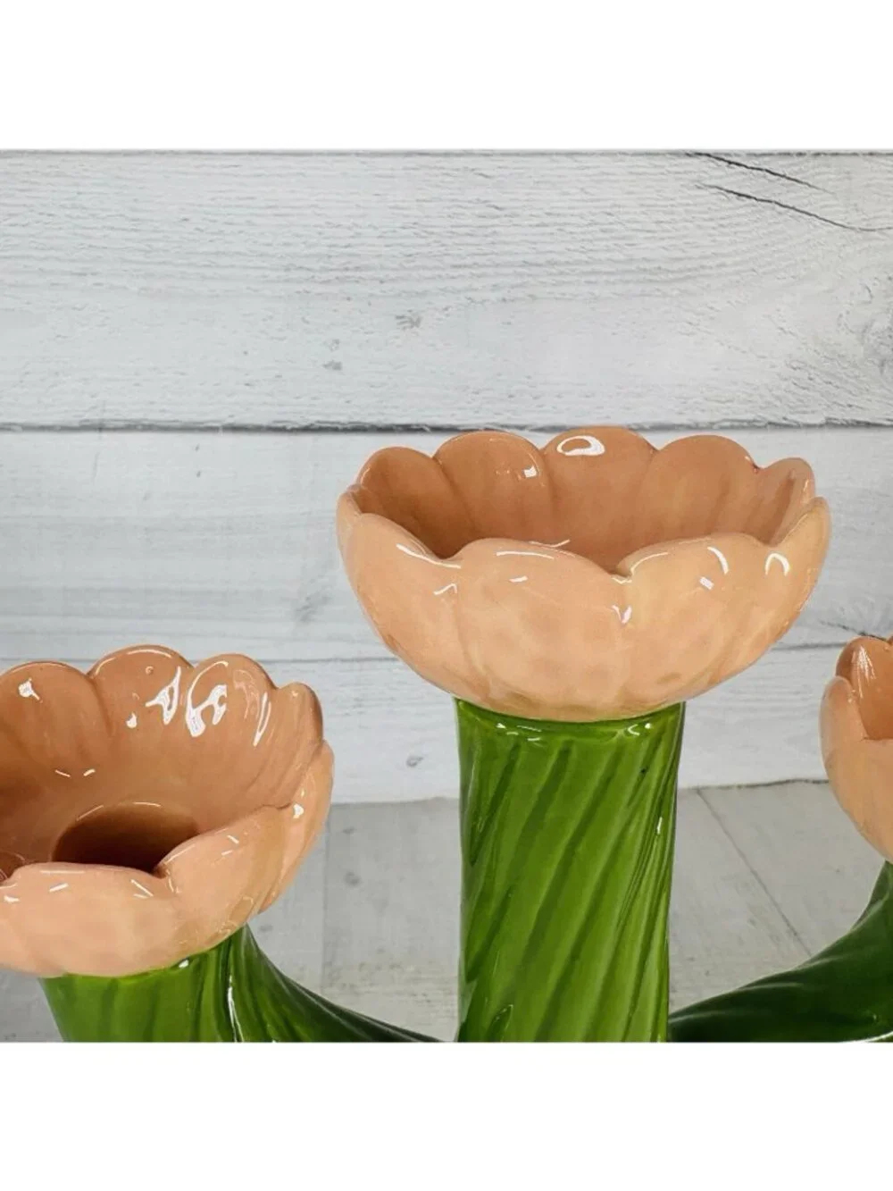 Threshold Target GREEN CACTUS Peach Flowers Ceramic Candle Holders Candelabra